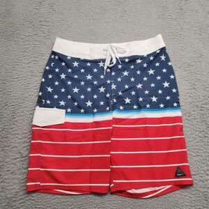 Trinity Shorts Mens 30 Red White Blue USA America Boardshorts Flag Casual Swim‎